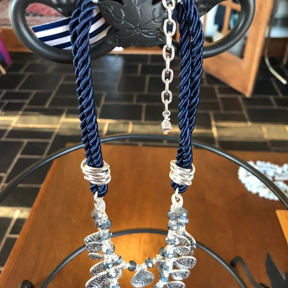 VINEYARD HAVEN Statement 2 Strand Silvertone/Blue Rope Necklace NWT